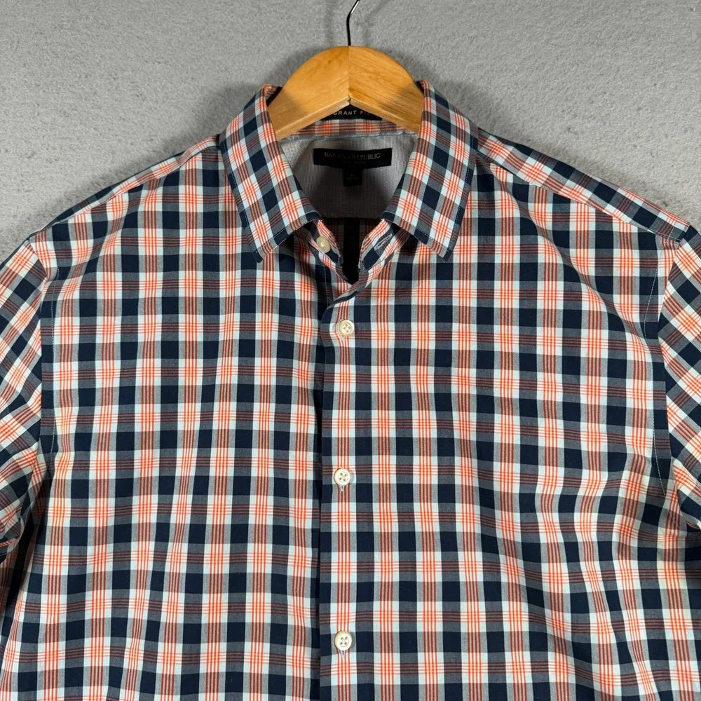 Banana Republic Grant Fit Men's Plaid Button Down Shirt Long Sleeve L Non‎ Iron